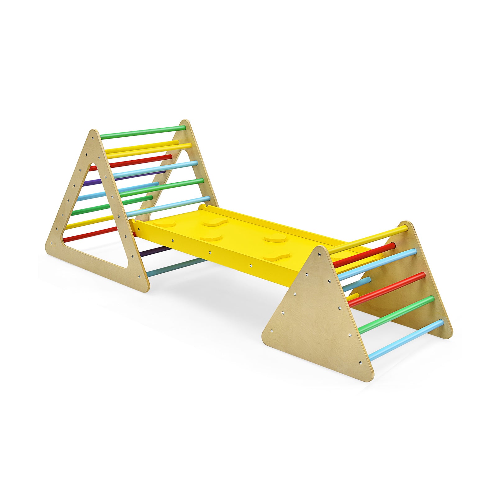 3-Piece Montessori Wooden Climbing Triangle Set with Reversible Ramp