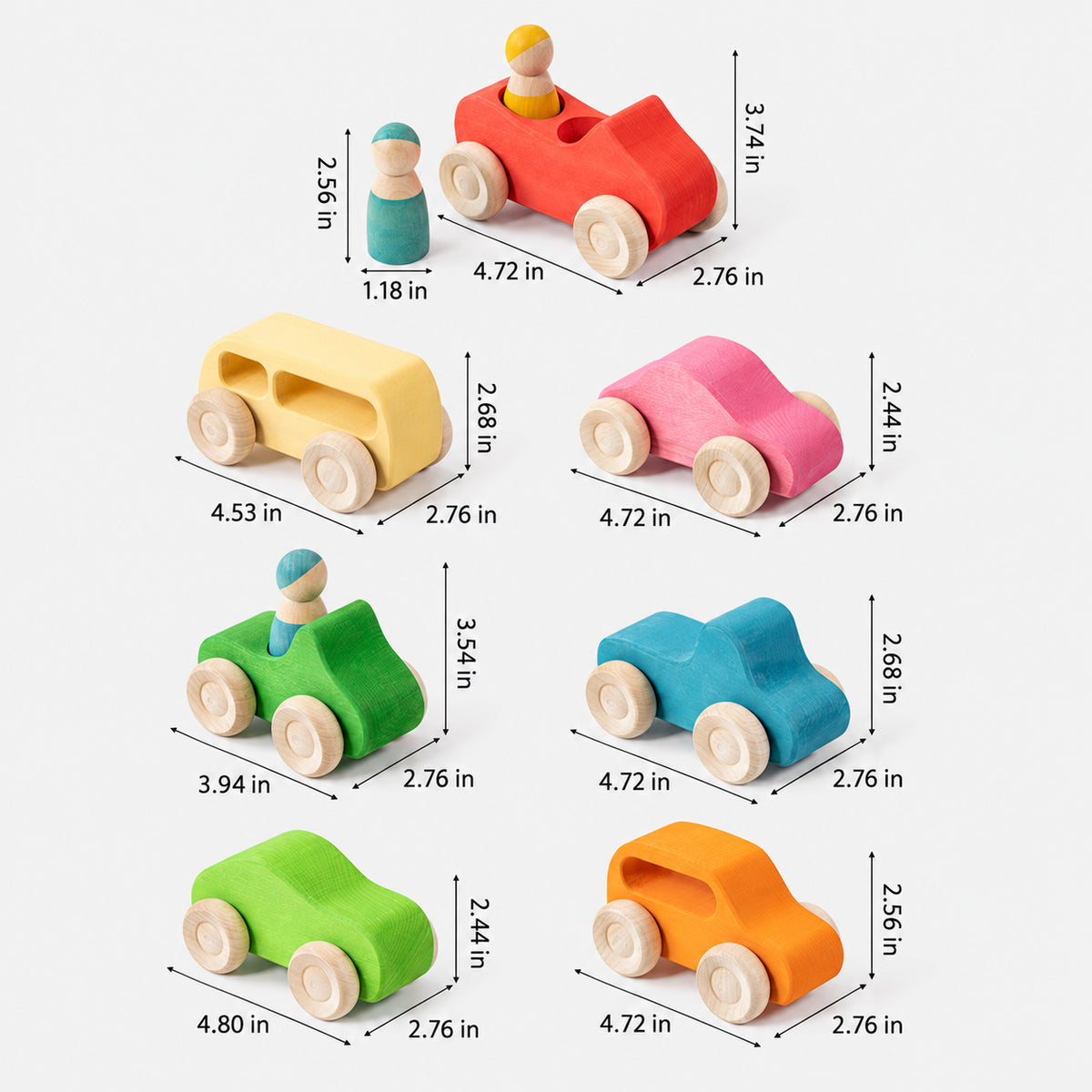 Rainbow Wooden Cars and Peg Dolls Set