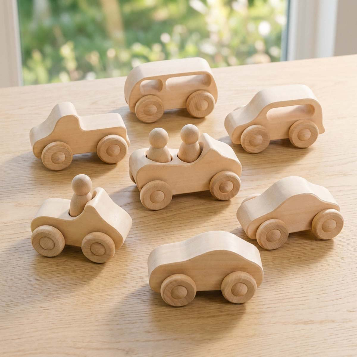 Rainbow Wooden Cars and Peg Dolls Set