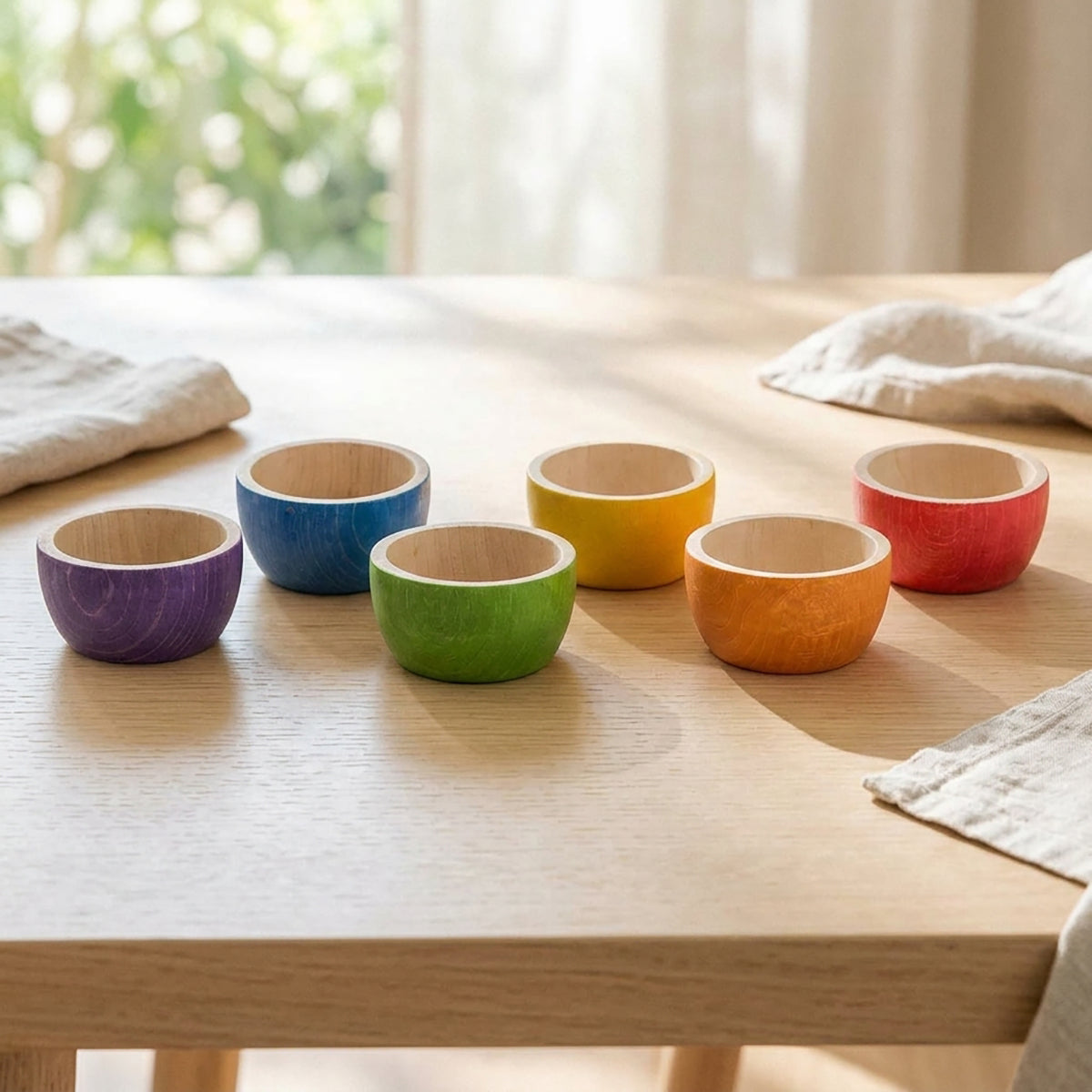 Wooden Rainbow Stacking Bowls Set