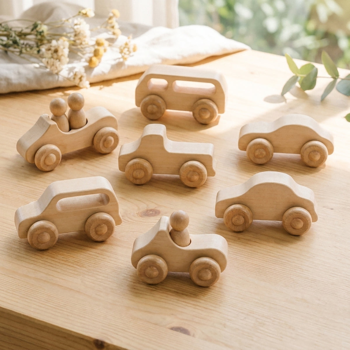 Rainbow Wooden Cars and Peg Dolls Set