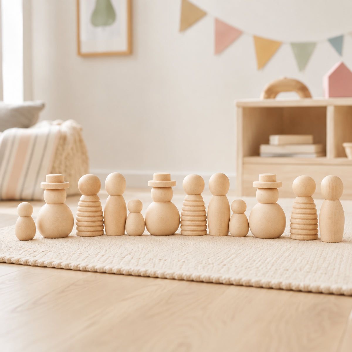 Diverse Wooden Peg Dolls Set