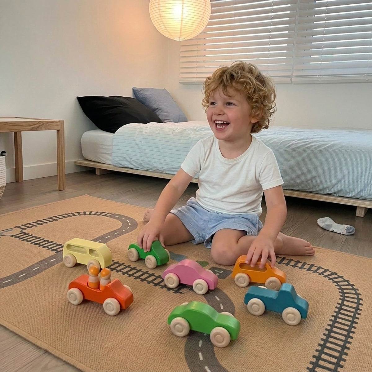 Wooden Rainbow Vehicles & Peg Dolls Set