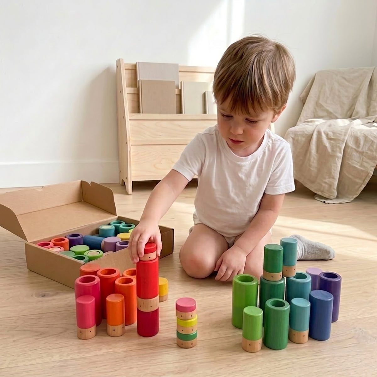 72-Piece Wooden Sorting Open-Ended Waldorf Nesting & Stacking Toy