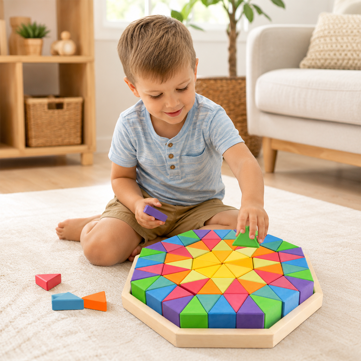 72 Pcs Large Octagonal Wooden Block Puzzle Set
