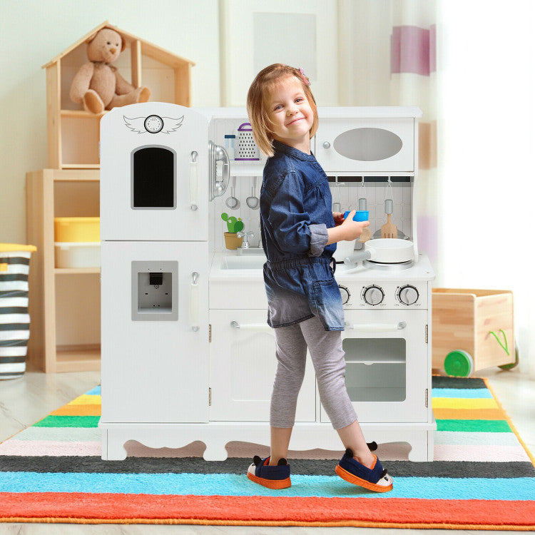 Toddler Wooden Play Kitchen with Cookware & Water Dispenser