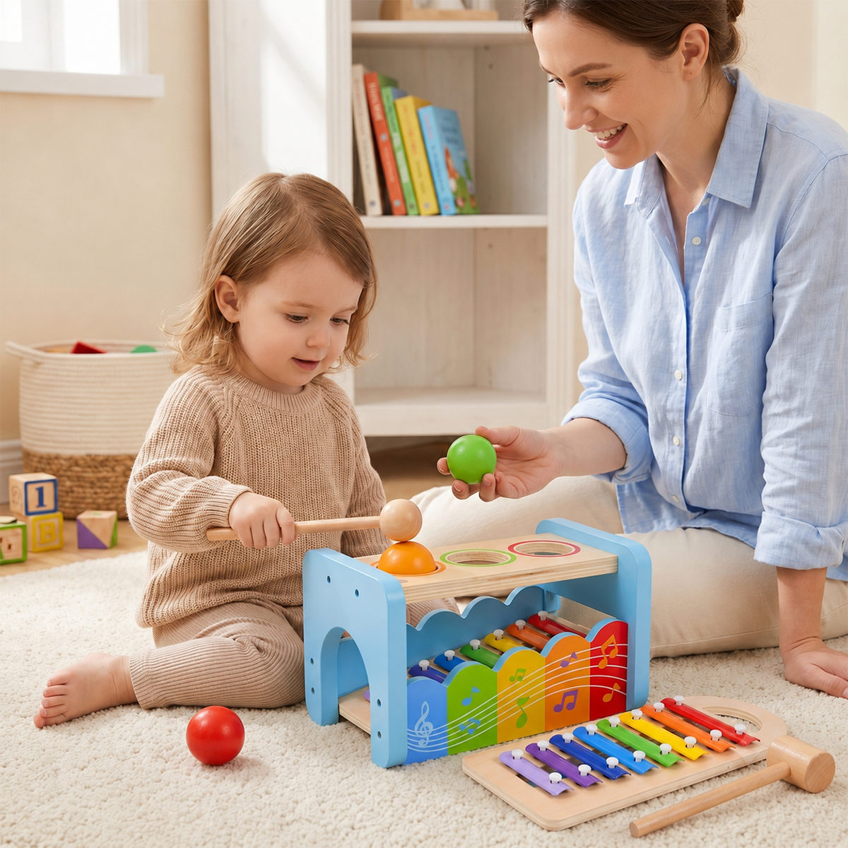 Hicooo® | 2-in-1 Wooden Pound & Tap Bench