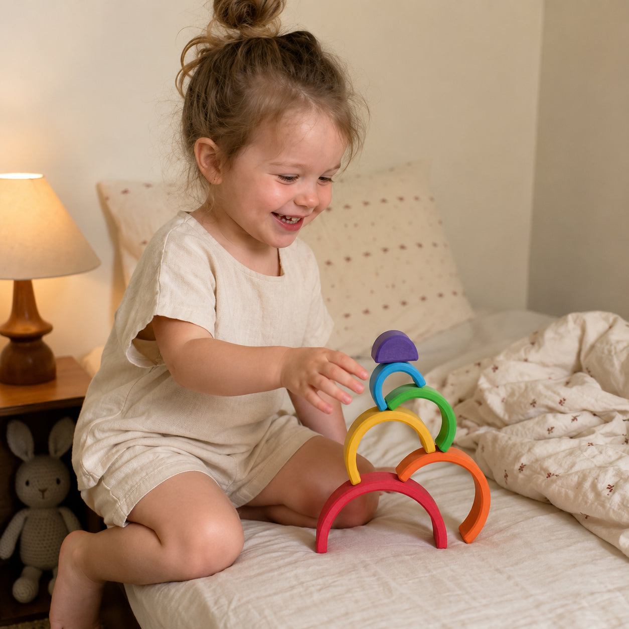 6-Piece Montessori Small Wooden Rainbow Stacker