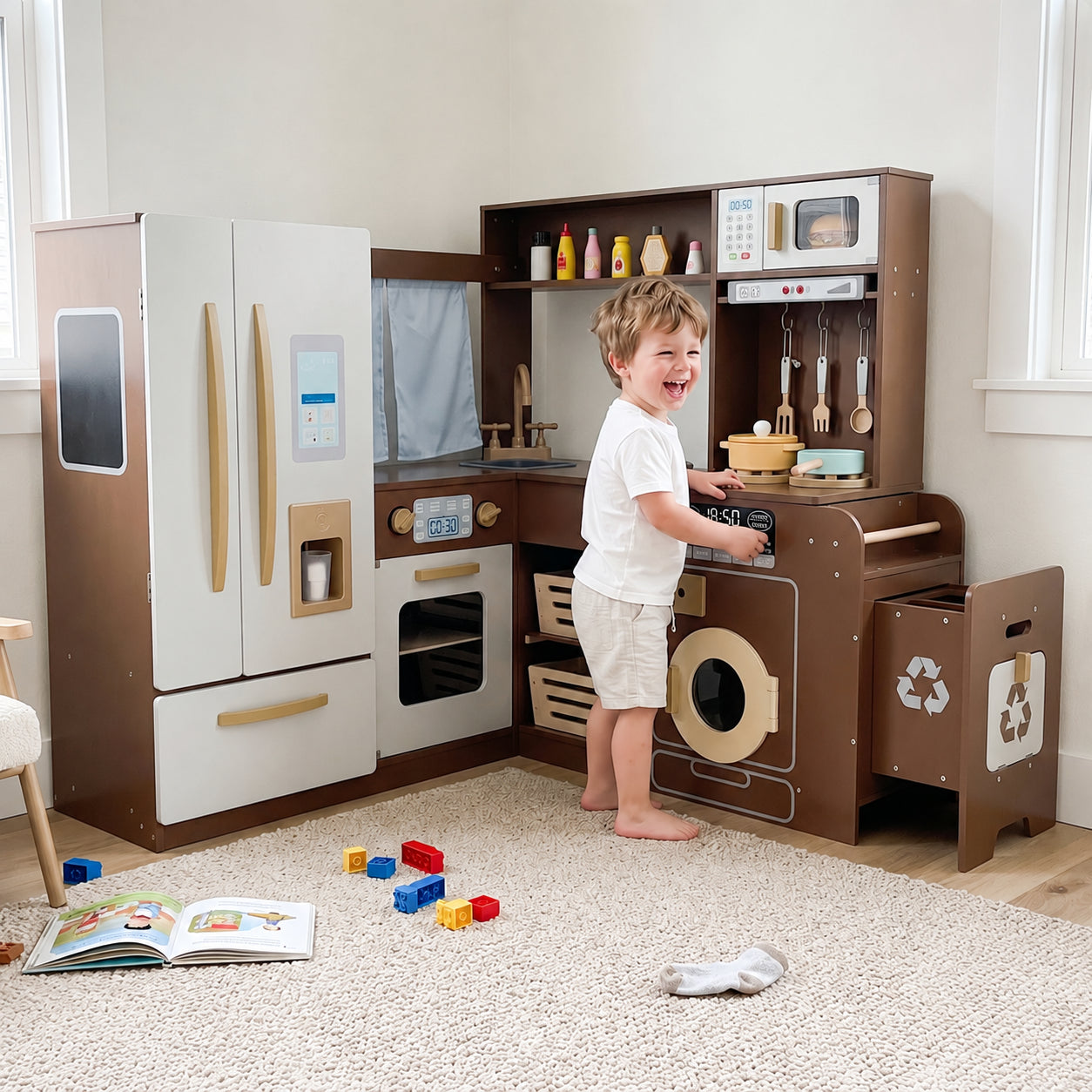 Corner L-Shaped Kids Kitchen Set with Lights & Sounds