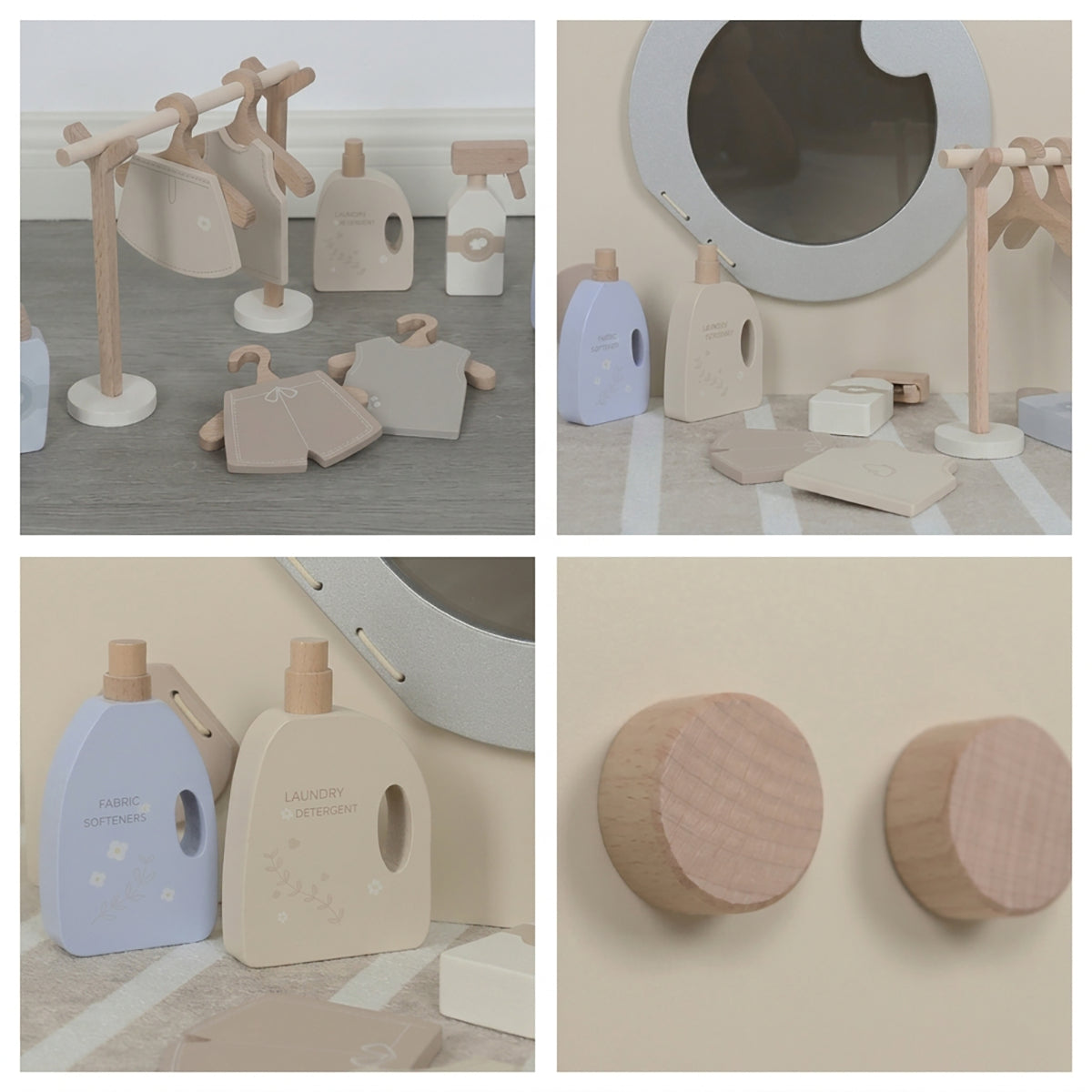 Wooden Pretend Laundry Play Set with Clothes & Hangers