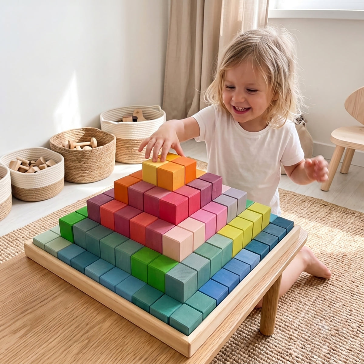 Rainbow Stepped Pyramid Wooden Building Blocks
