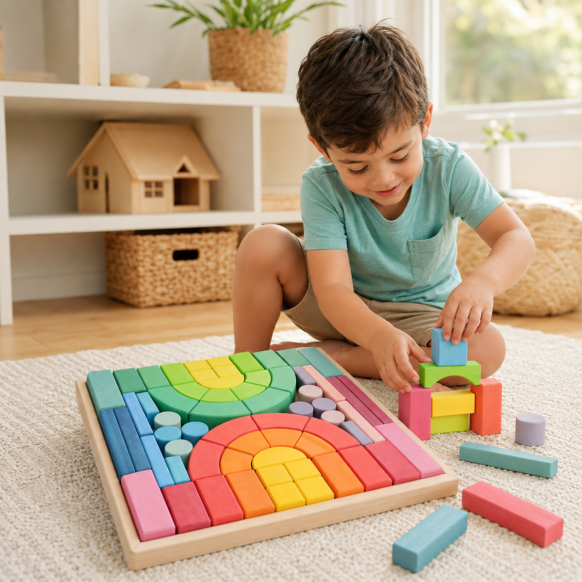 62 Pcs Extra Large Romanesque Wooden Building Blocks Set