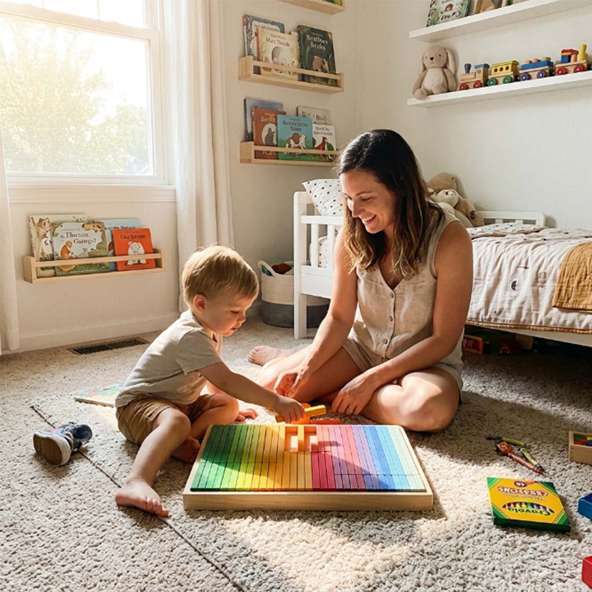 64 Pcs Wooden Rainbow Building Slats Set