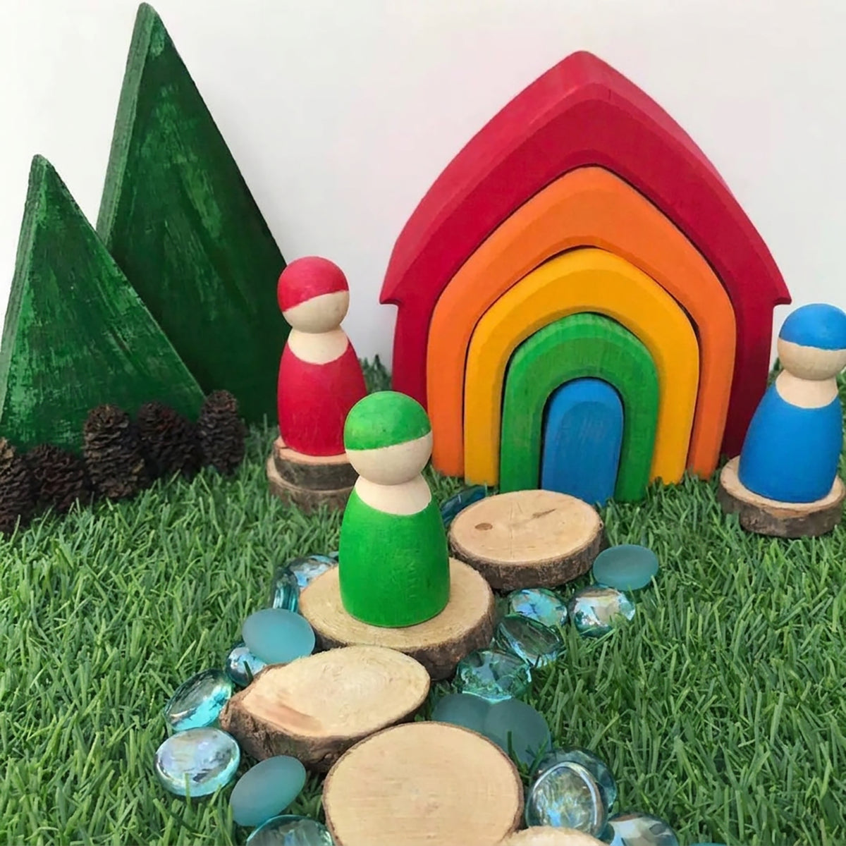 Wooden Rainbow House Stacking Puzzle Set