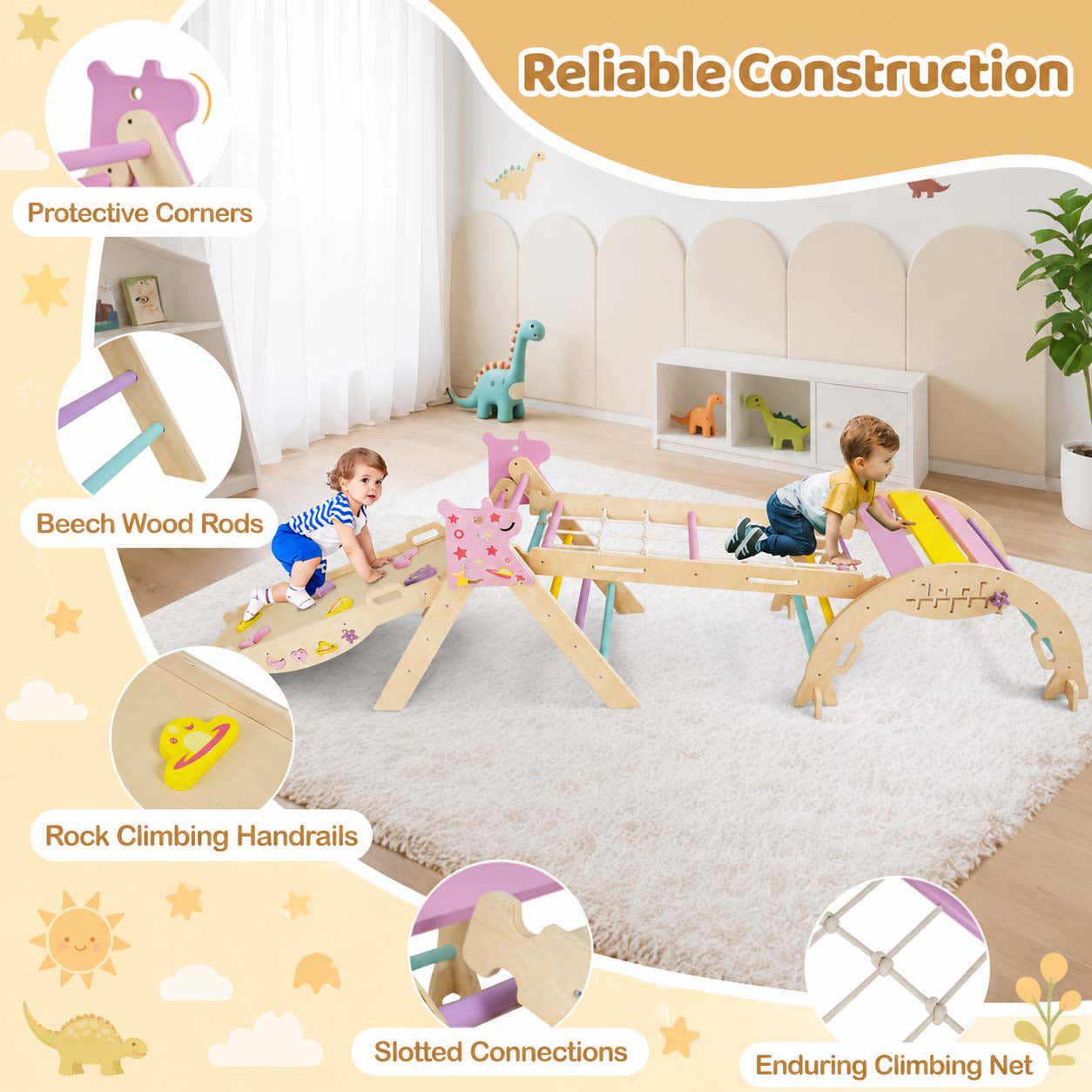 Unicorn Theme Foldable Wooden Climbing Set