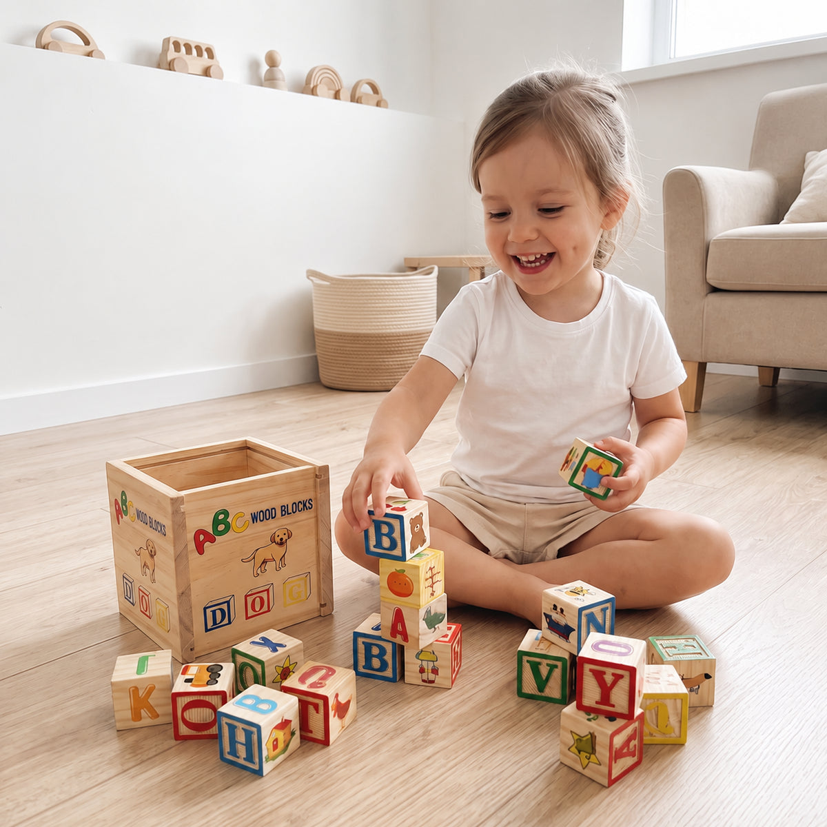 Wooden Stacking Alphabet Puzzle Blocks Set | Learning Toy for Kids – Hicooo