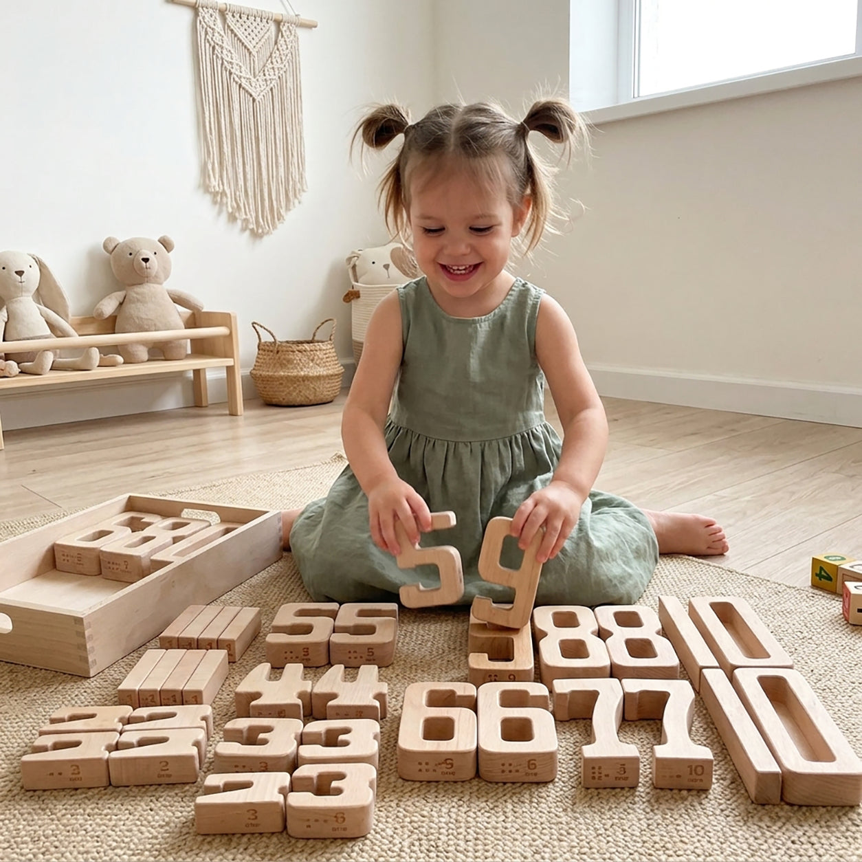 Montessori Wooden Math Blocks Screen-Free Toy for Toddlers