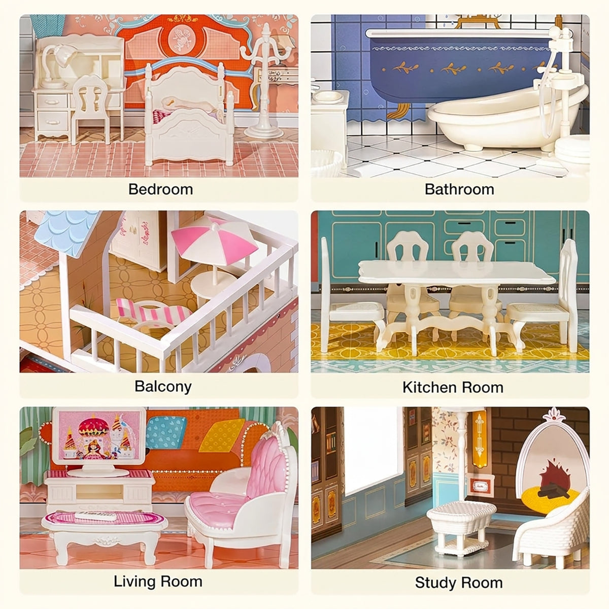 3-Story Wooden Princess Dollhouse