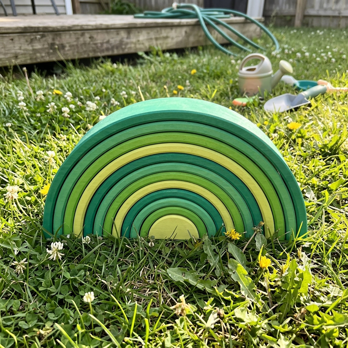 12-Piece Large Meadow Green Wooden Rainbow Nesting Arches