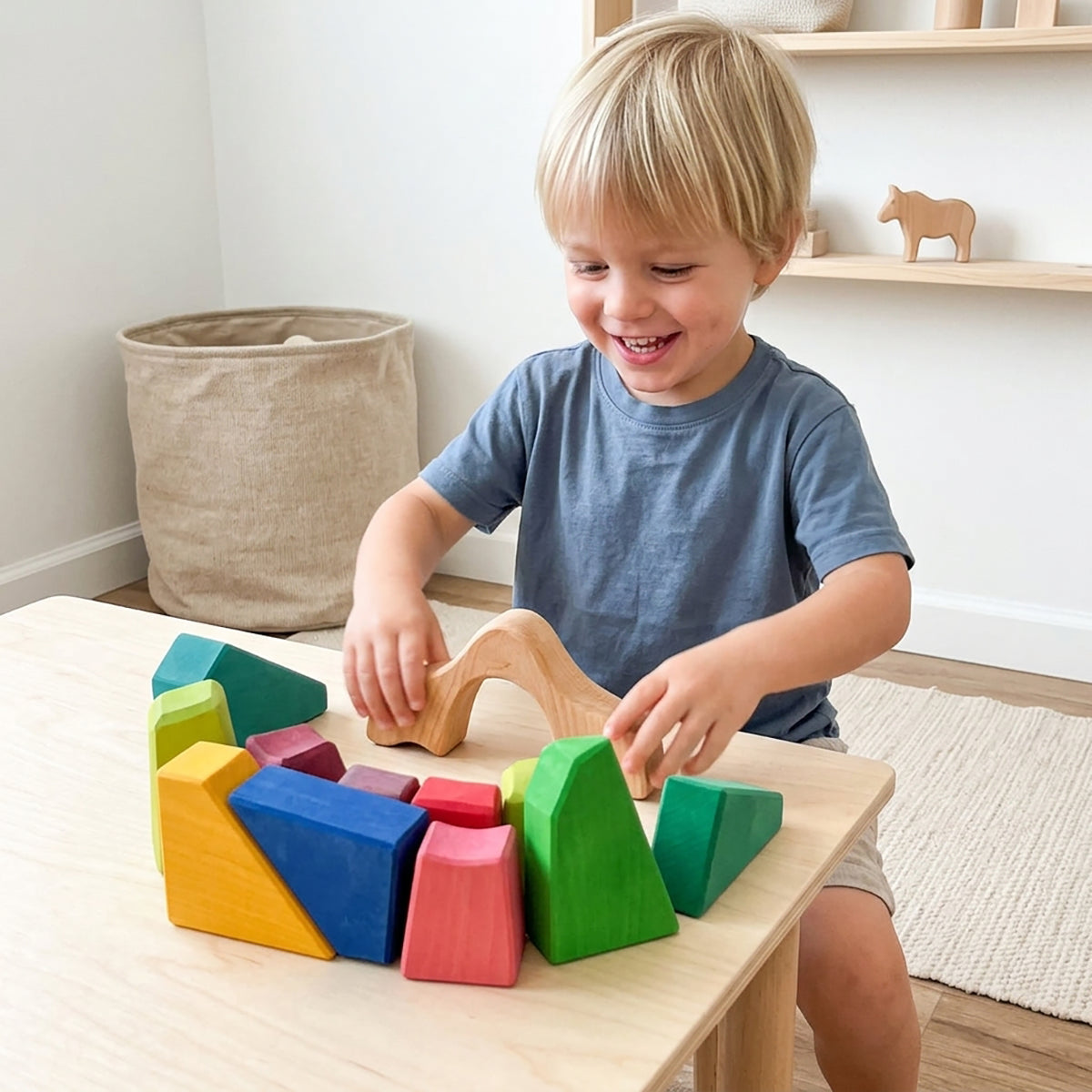 27-Piece Rainbow Lion Wooden Puzzle & Stacking Blocks