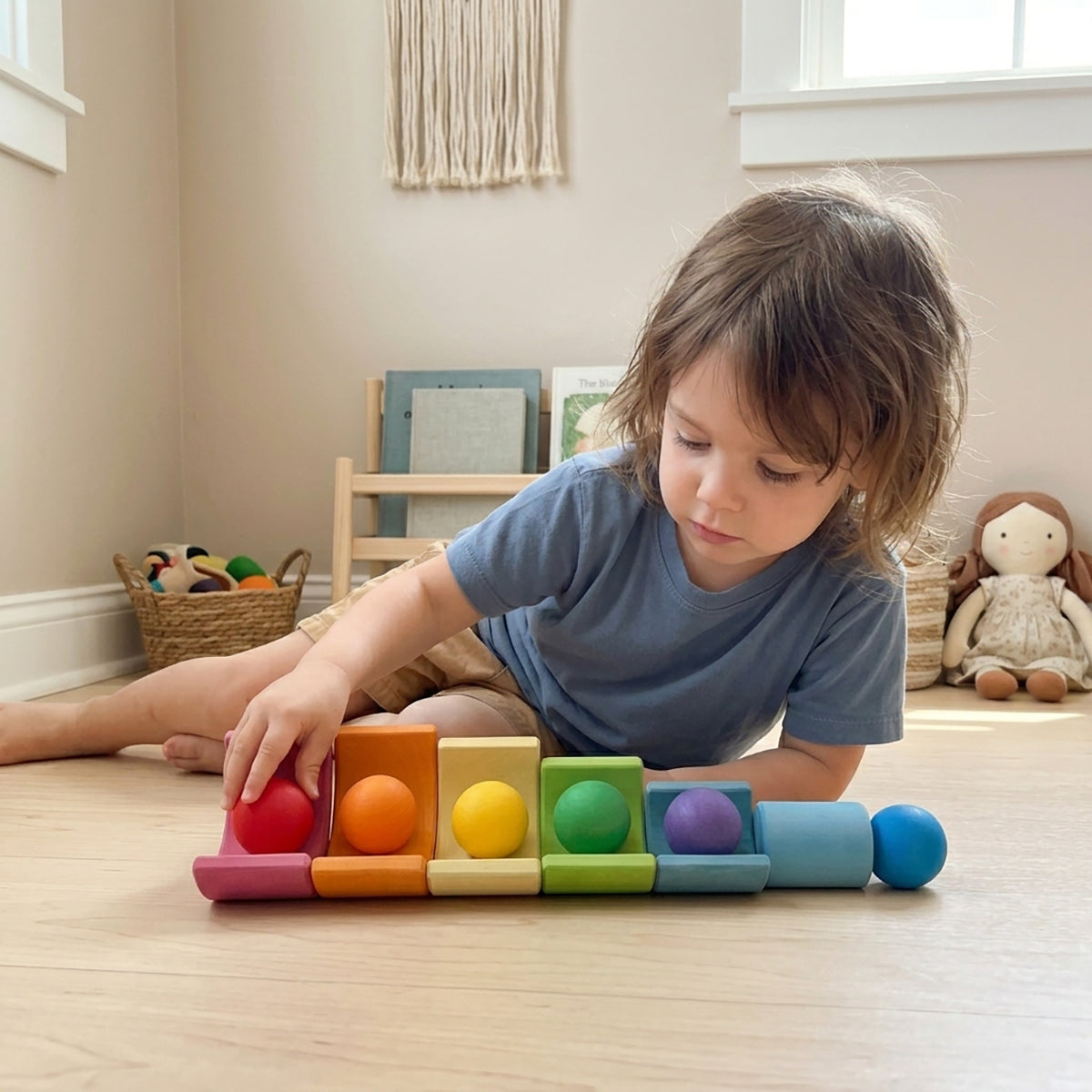 6-Piece Maple Wood Sorting Balls for Rainbow & Marble Play