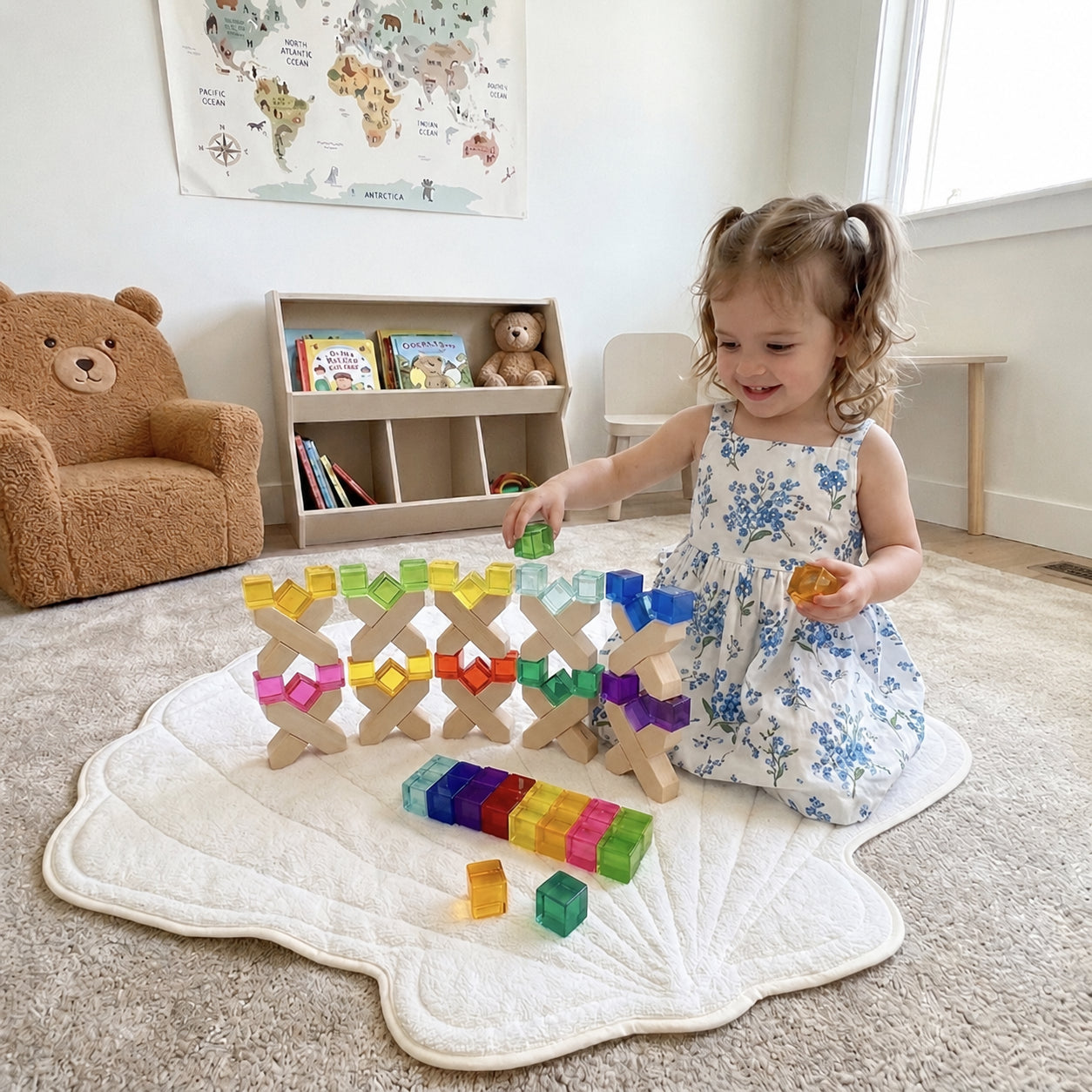 80-Piece Lucite Cubes and Wooden Stacking Blocks Set