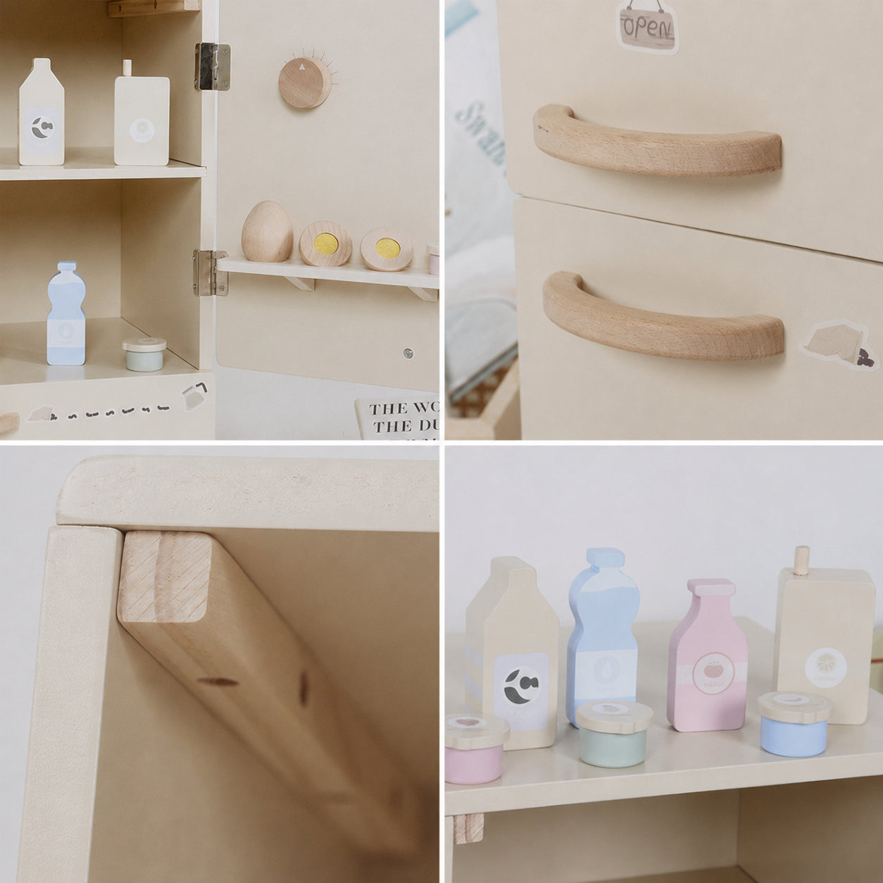 Wooden Mini Fridge Pretend Play Set with 12 Accessories