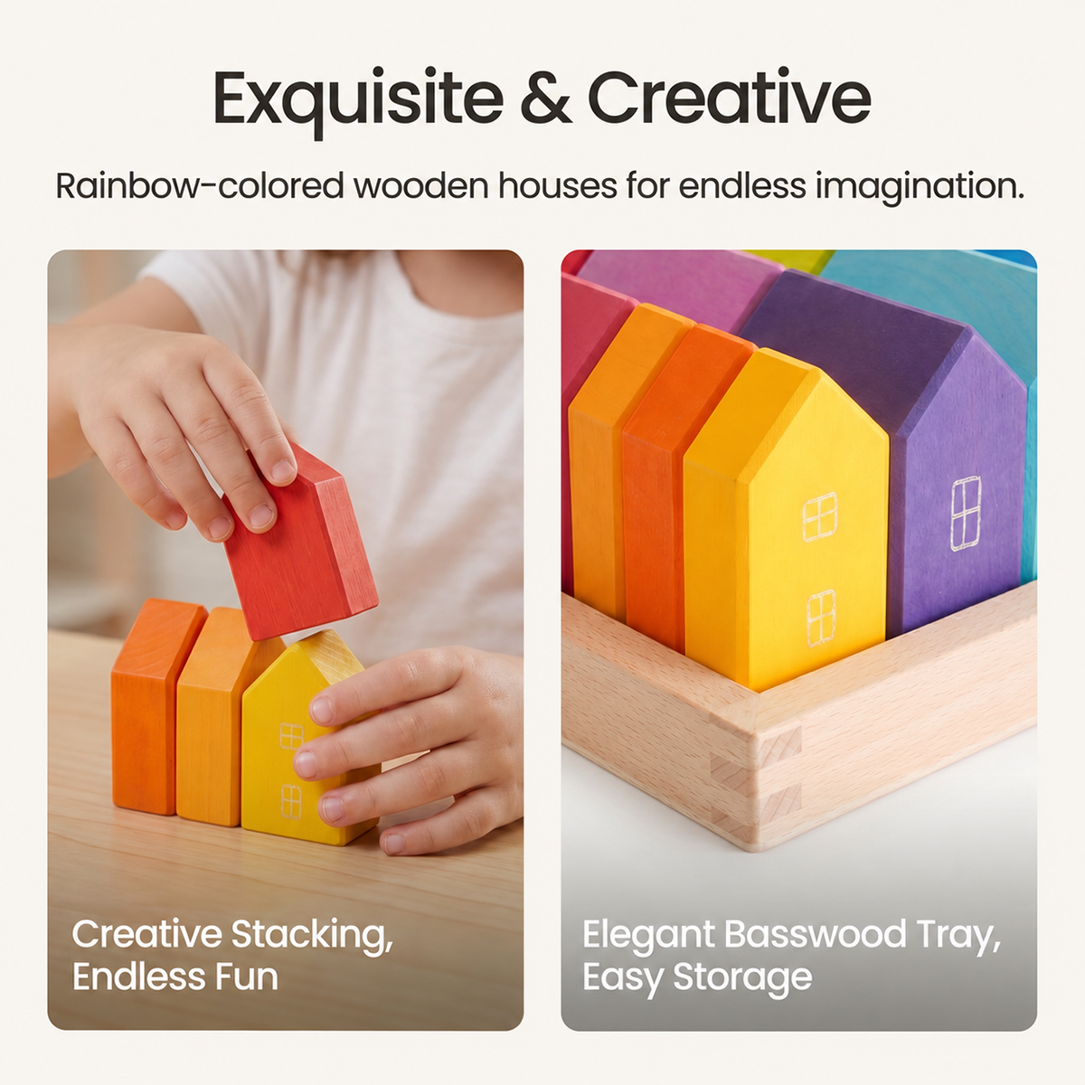 15 Pcs Wooden Village House Blocks Set
