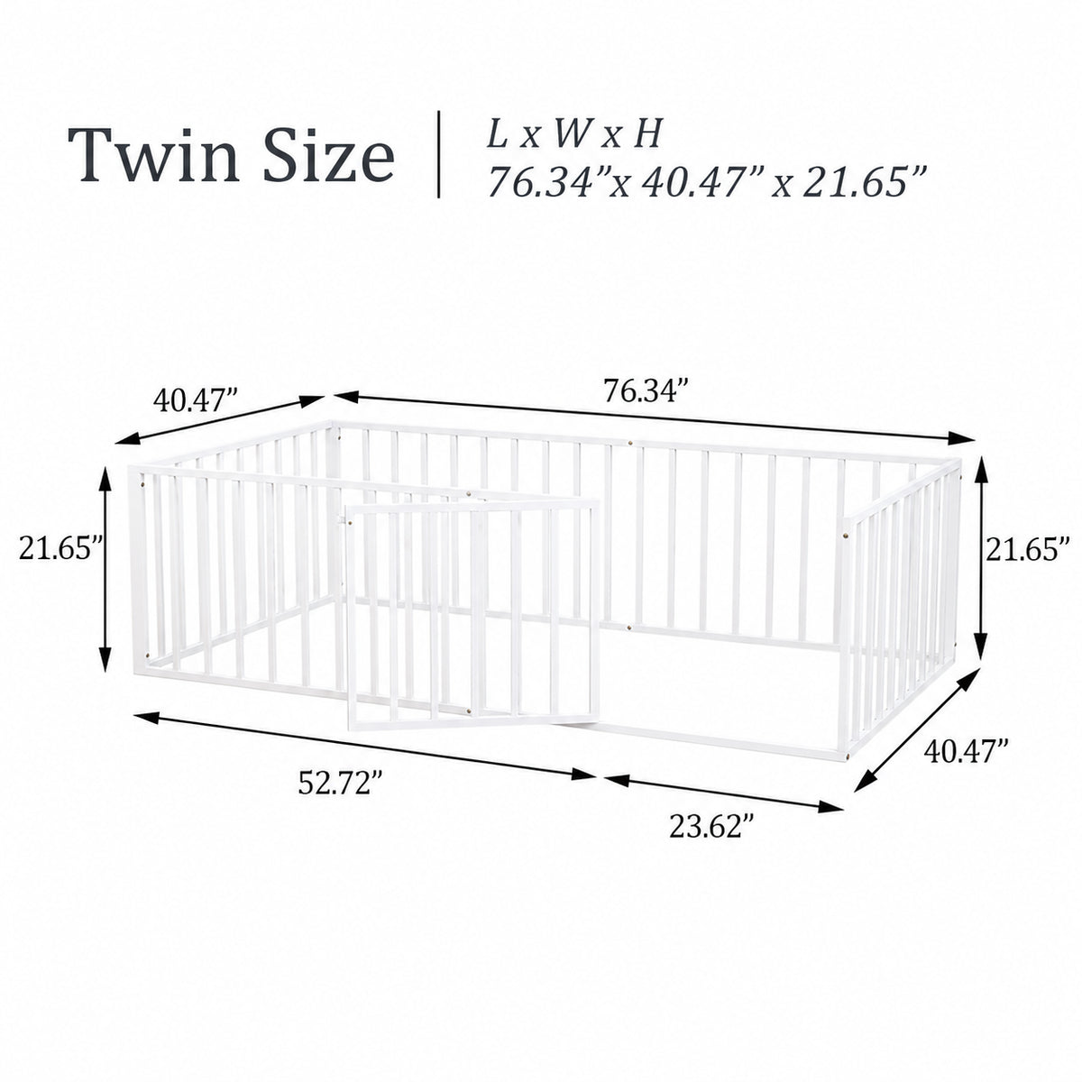 Twin Size Metal Montessori Floor Bed with Open Gate