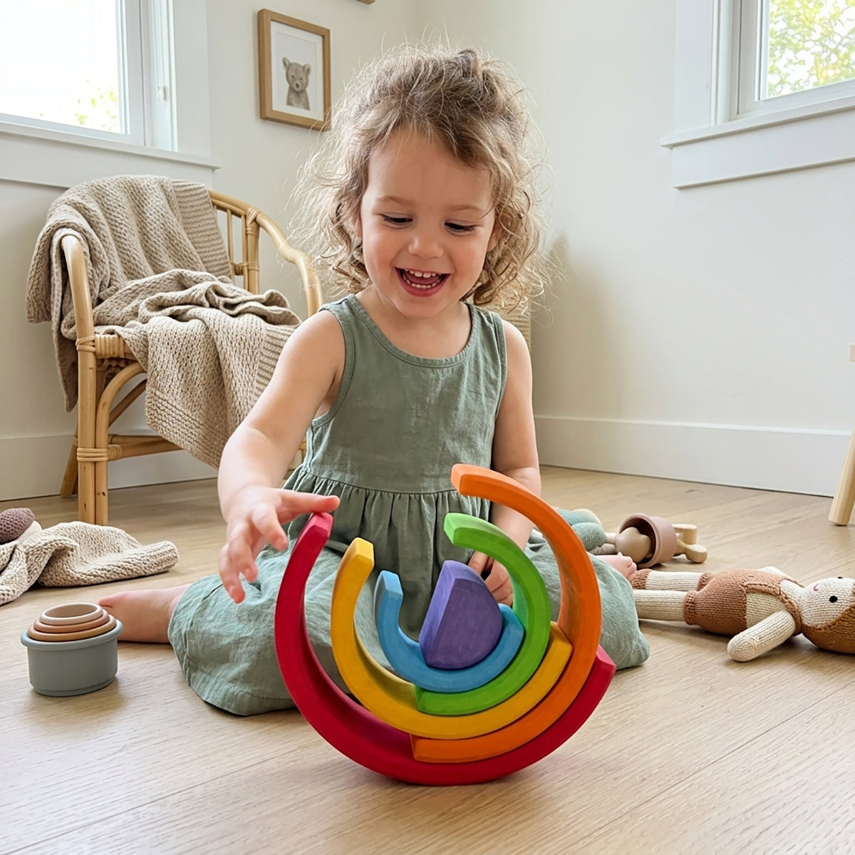 Medium Wooden Rainbow Tunnel & Stacking Arches
