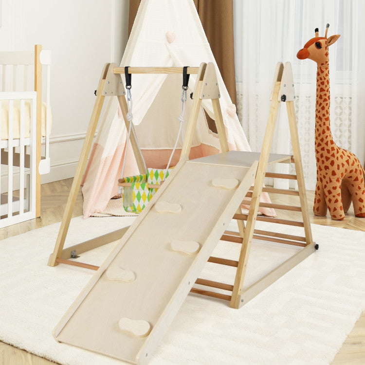Indoor Jungle Gym Climbing Triangle Swing and Extended Slide