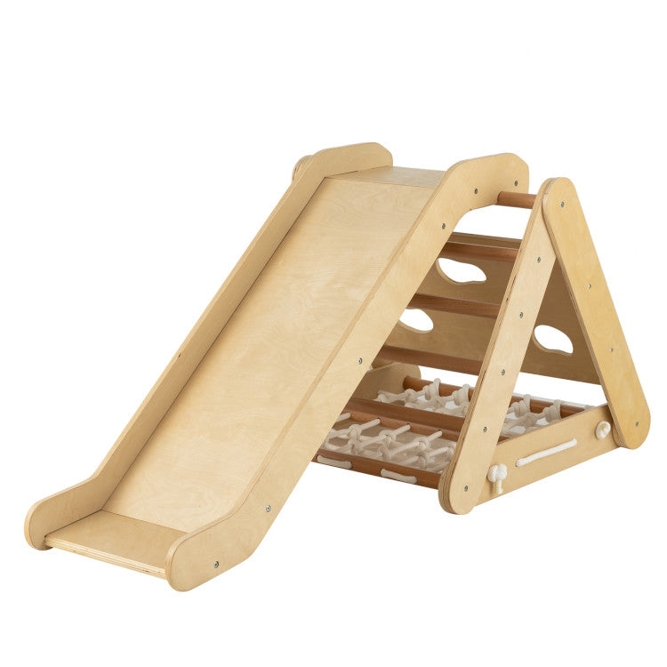 Montessori Toddler Indoor Wooden Climbing Triangle with Net