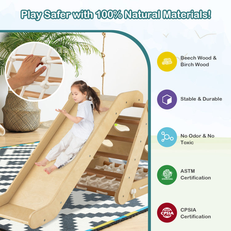 Montessori Toddler Indoor Wooden Climbing Triangle with Net