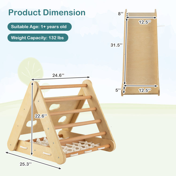 Montessori Toddler Indoor Wooden Climbing Triangle with Net