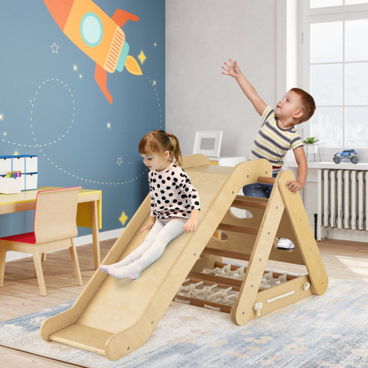 Montessori Toddler Indoor Wooden Climbing Triangle with Net