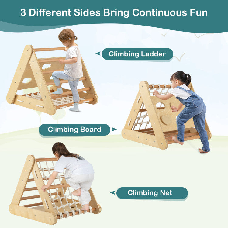 Montessori Toddler Indoor Wooden Climbing Triangle with Net