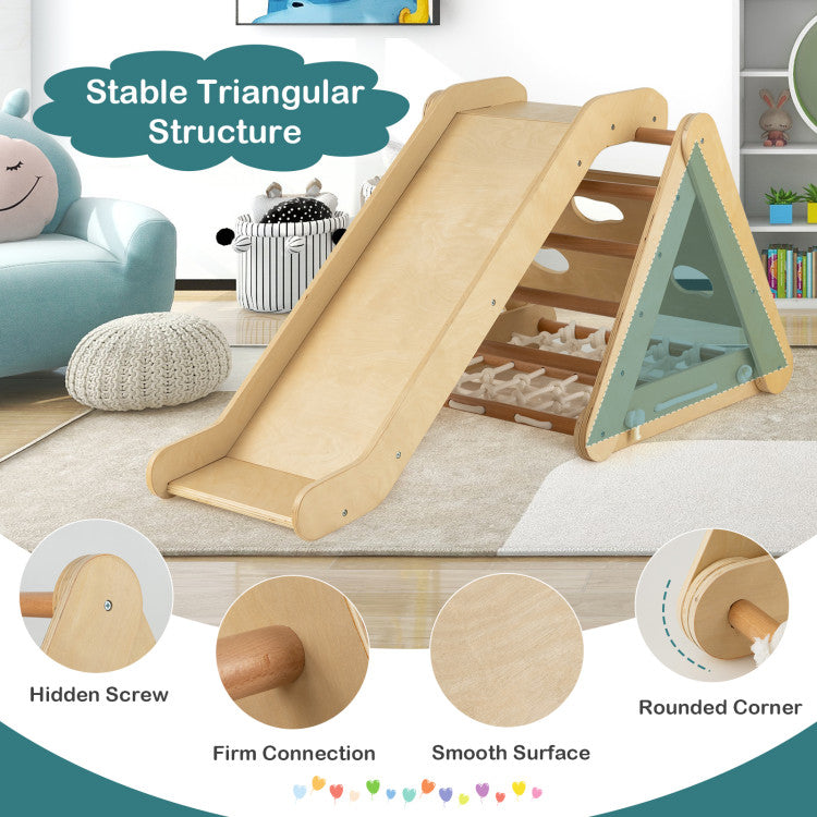 Montessori Toddler Indoor Wooden Climbing Triangle with Net