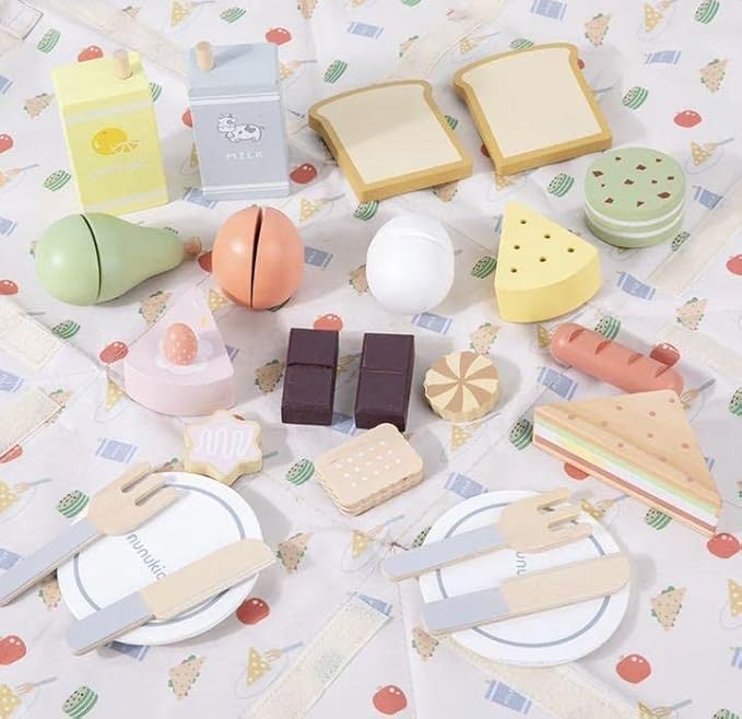 24-Piece Kids Pretend Picnic Basket with Foldable Blanket