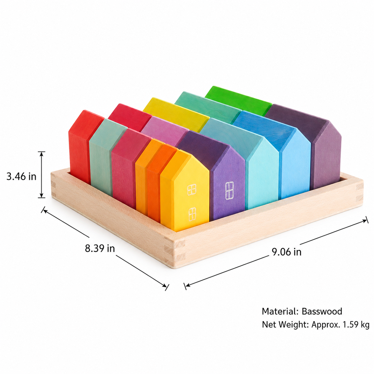 15 Pcs Wooden Village House Blocks Set