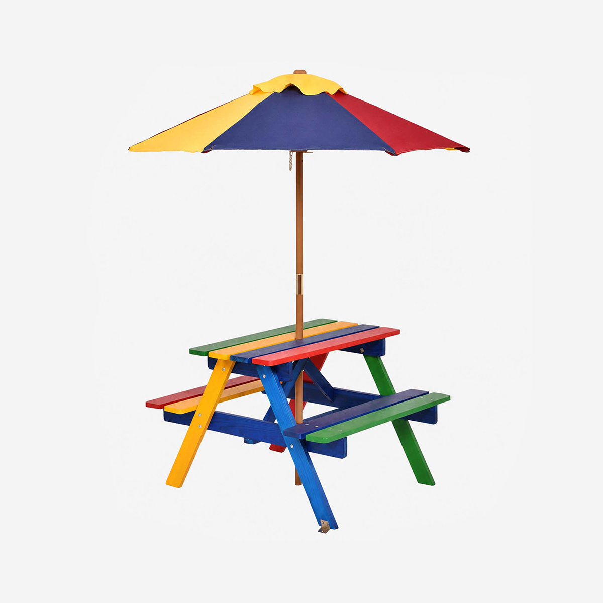4-Seat Kids Wooden Picnic Table & Bench Set with Removable UV Umbrella
