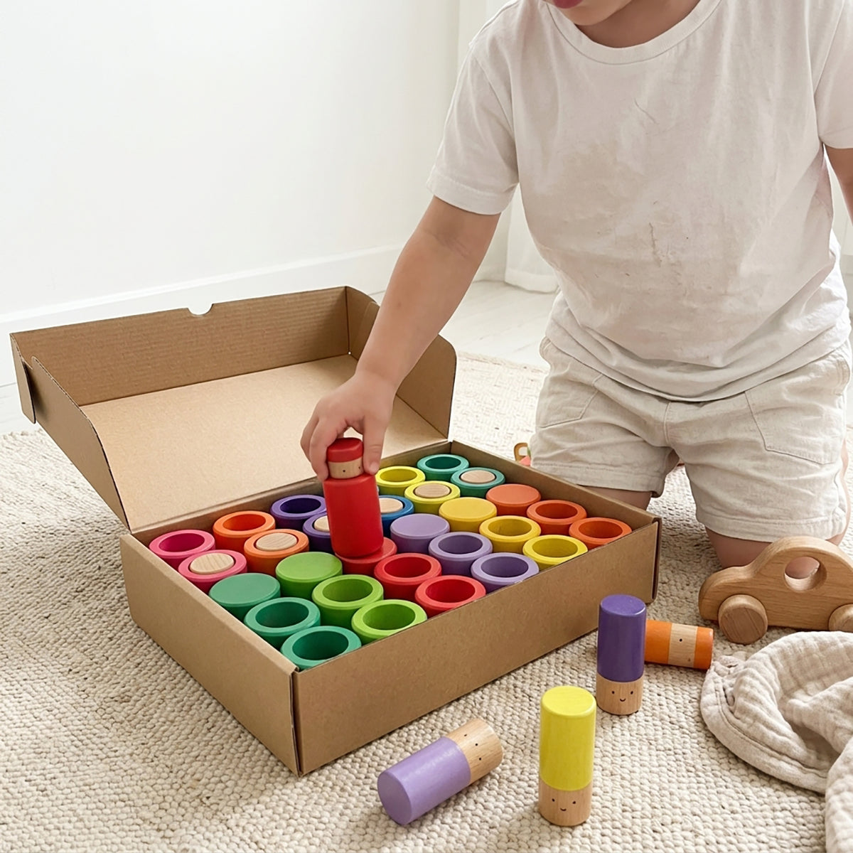 72-Piece Wooden Sorting Open-Ended Waldorf Nesting & Stacking Toy