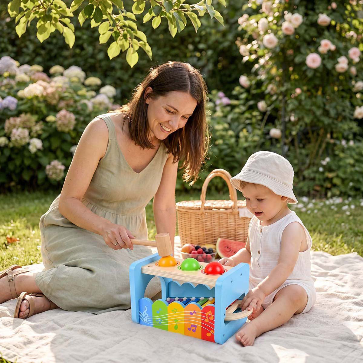 Hicooo® | 2-in-1 Wooden Pound & Tap Bench