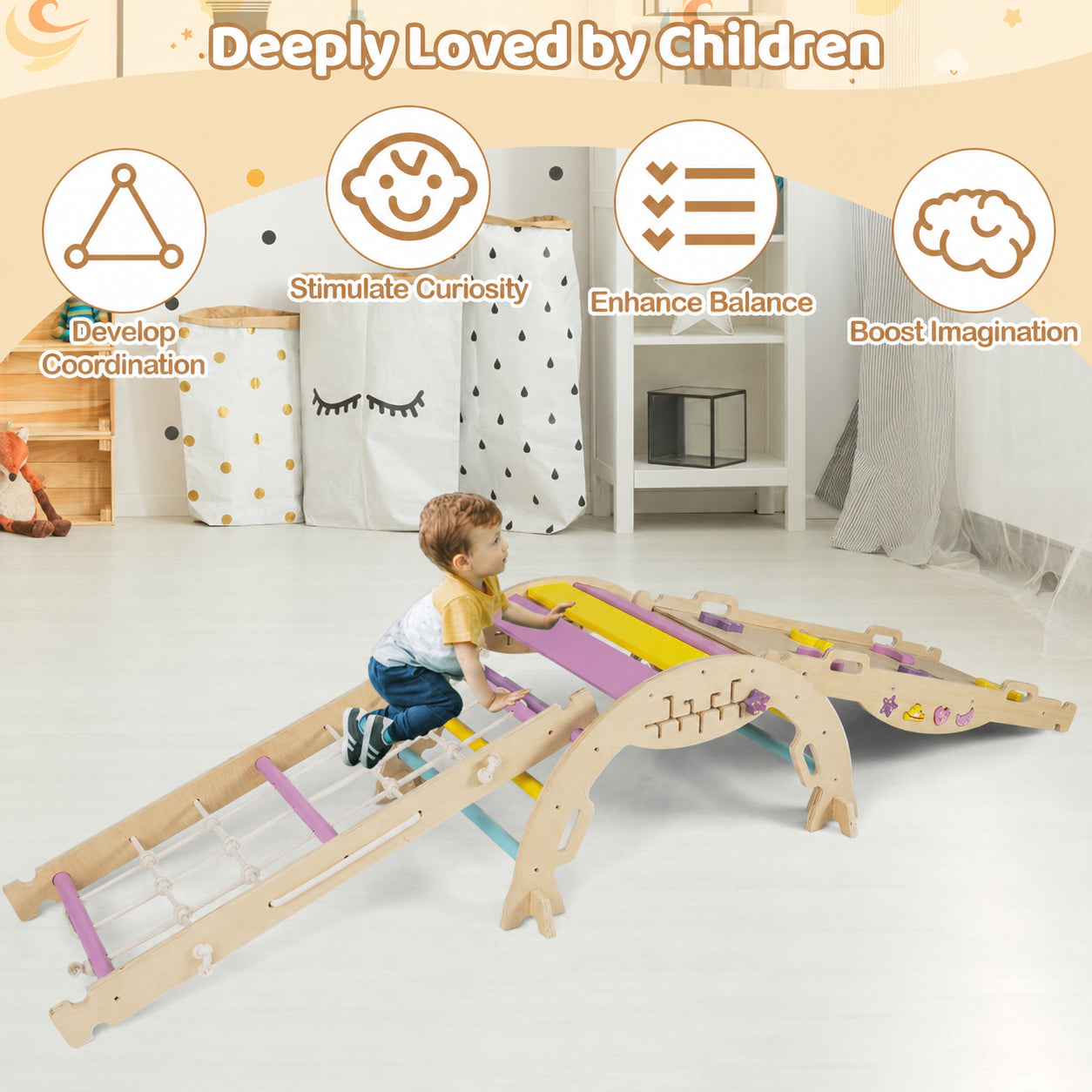Unicorn Theme Foldable Wooden Climbing Set