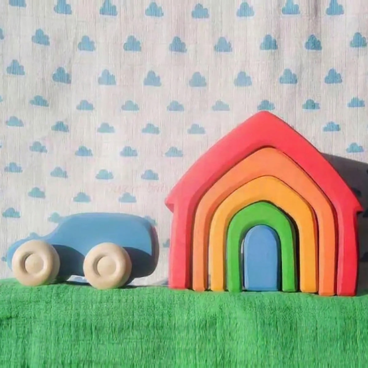Wooden Rainbow House Stacking Puzzle Set