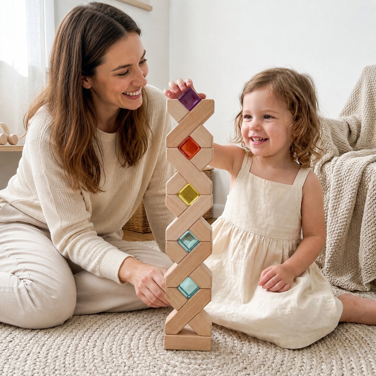 80-Piece Lucite Cubes and Wooden Stacking Blocks Set