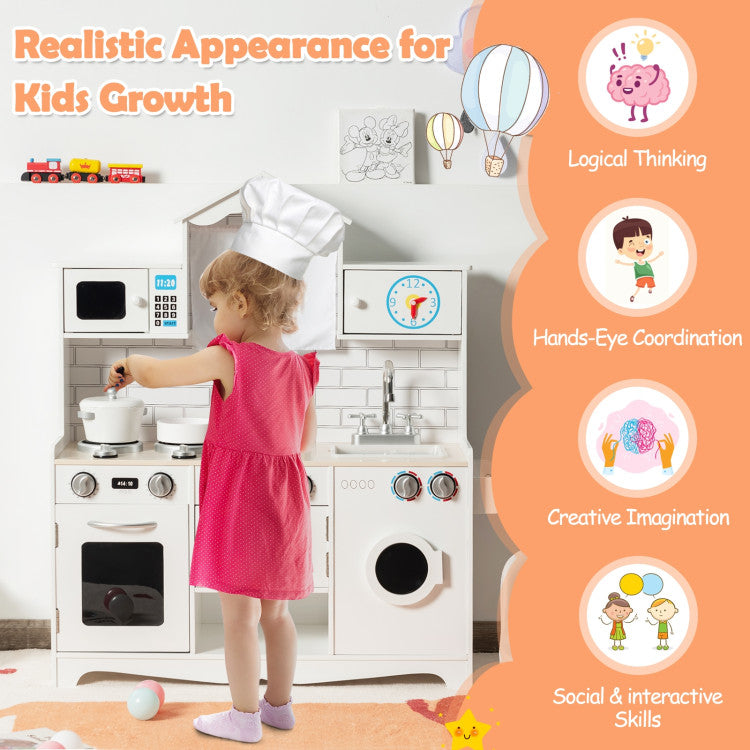 Wooden Play Kitchen with Laundry Set