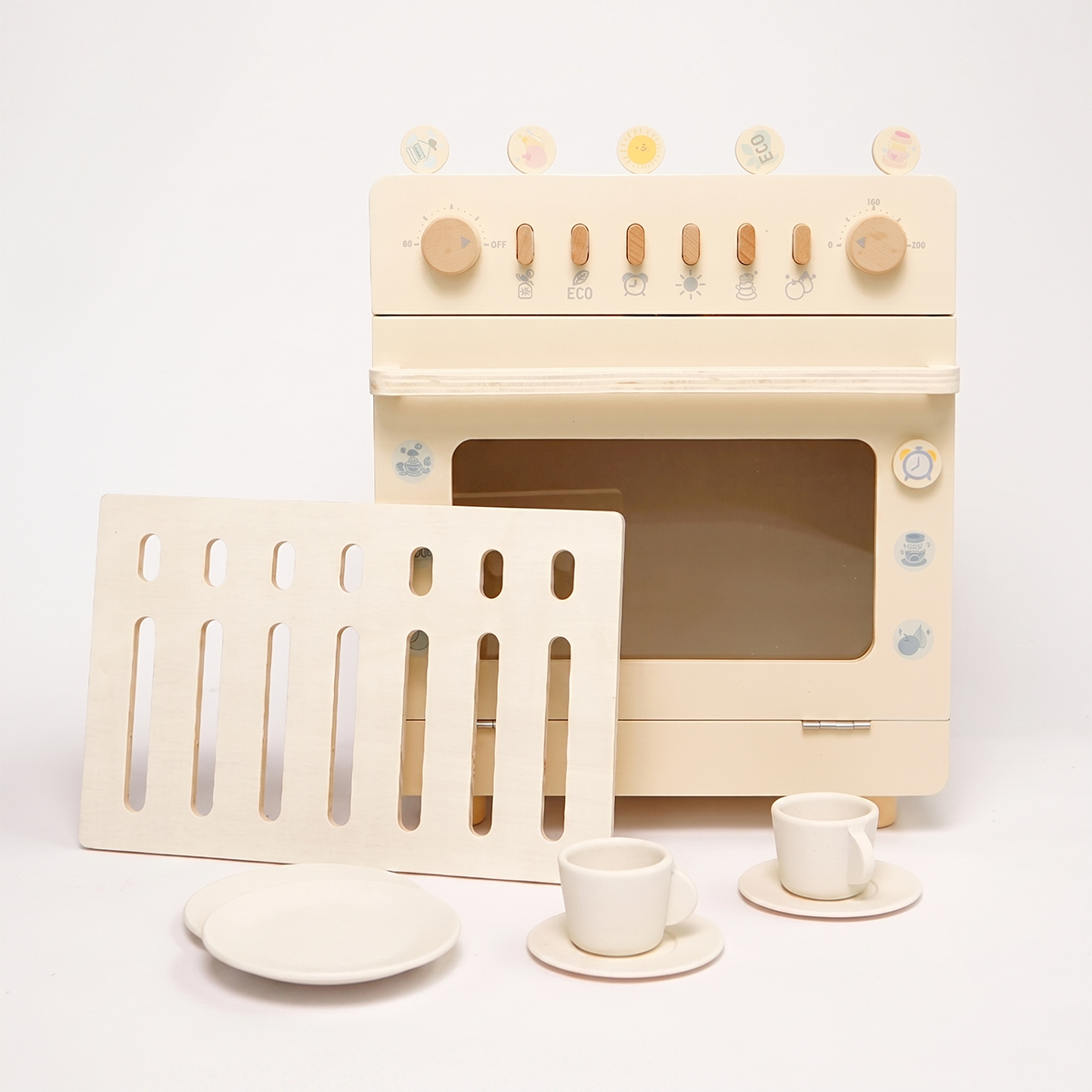 Wooden Dishwasher Pretend Play Kitchen Appliance with Dish Accessories