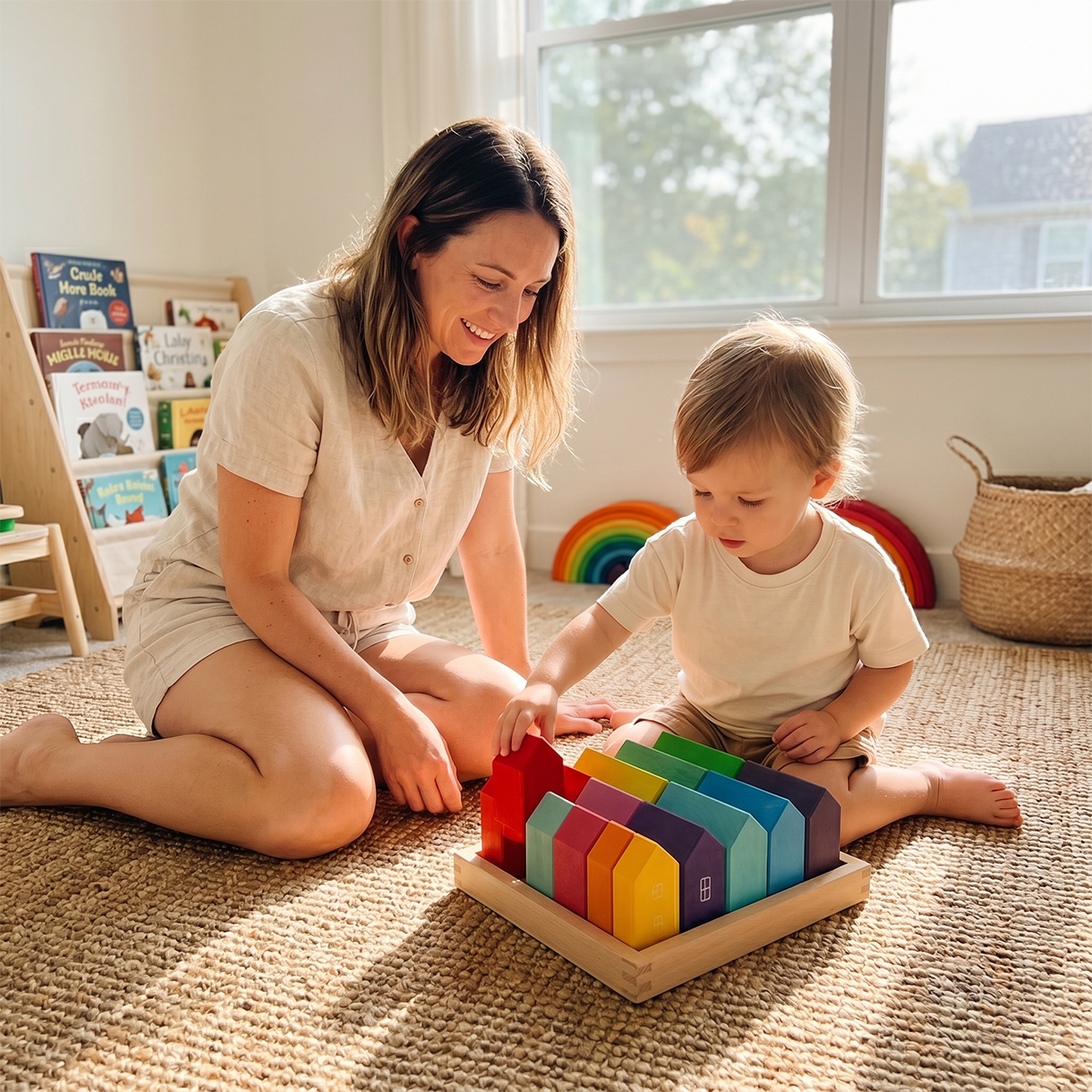 15 Pcs Wooden Village House Blocks Set