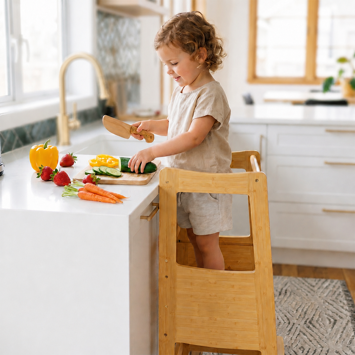 Hicooo® | Light Bamboo Toddler Tower