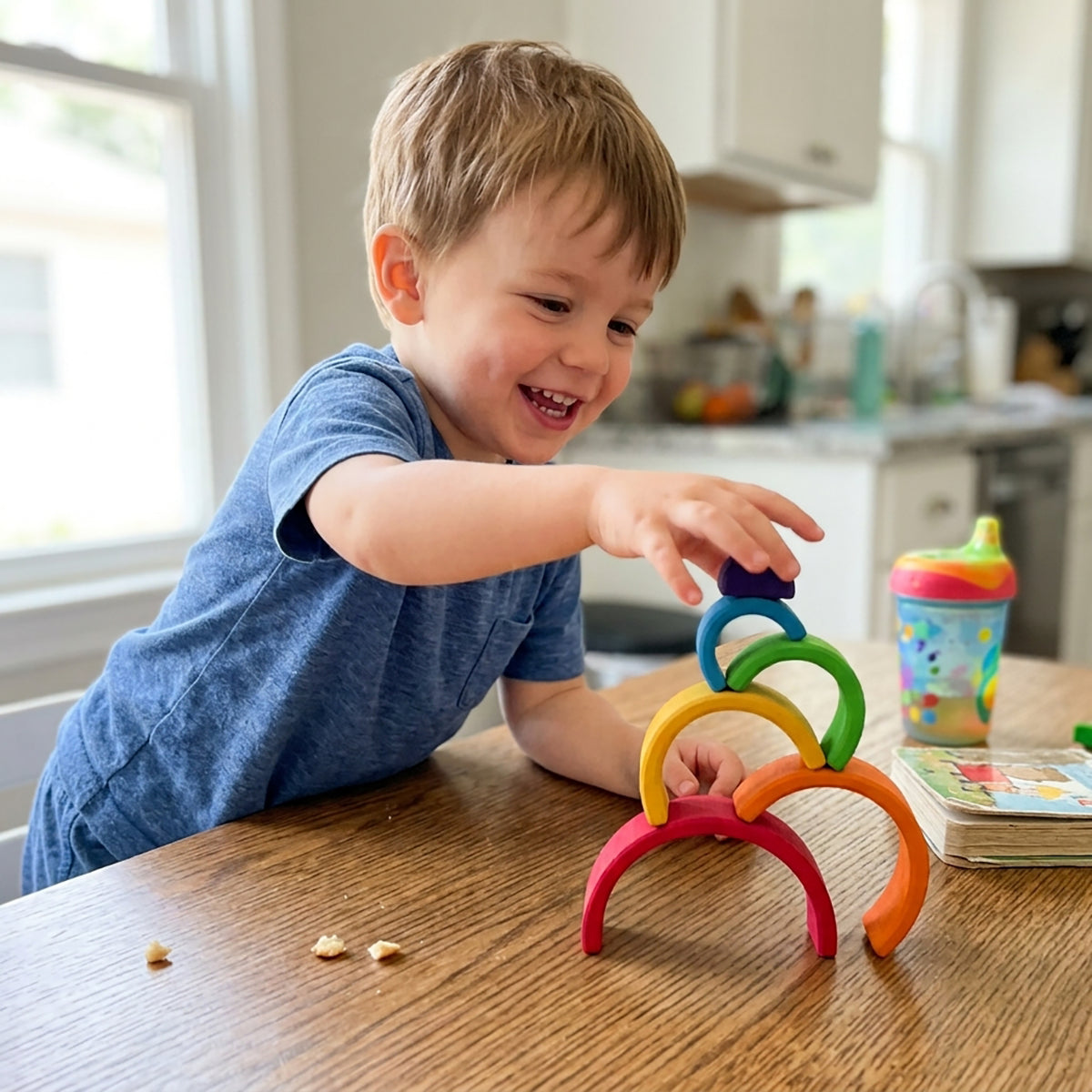 6-Piece Montessori Small Wooden Rainbow Stacker